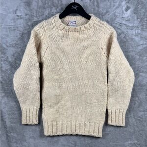 Vintage 100% Virgin Wool Sweater Hand Loomed Cream Size Small 60s 70s Cottage